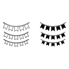 Festive Garland Display: Three decorative garlands, each adorned with colorful triangular pennants, are meticulously arranged against a backdrop.