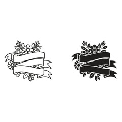 Floral Banner Design: An elegant and versatile floral banner design, presented in both black and white, perfect for adding a touch of sophistication to any creative project.