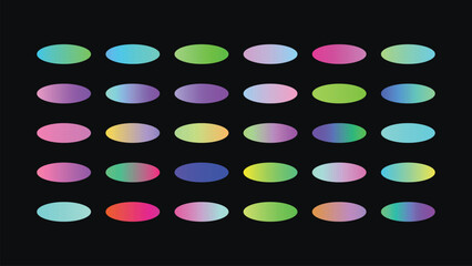 Abstract background with colorful gradient ovals arranged in rows on a dark backdrop for graphic design