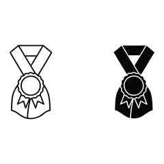 Medal Icons: A pair of striking medal icons, one in bold silhouette and the other in sleek outline, representing achievement and honor, perfect for design needs.