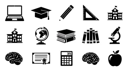 Education and learning icons set isolated on white background, school and university items