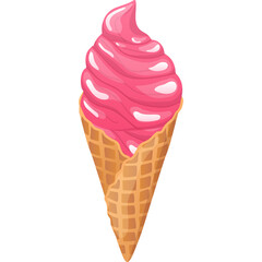 Pixel Art Strawberry Ice Cream Cone With Waffle Texture On Transparent Background