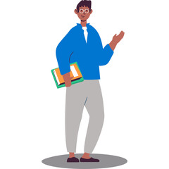 Person Wearing Blue Jacket Gray Pants Holding Book Standing Transparent Background Flat Design Style