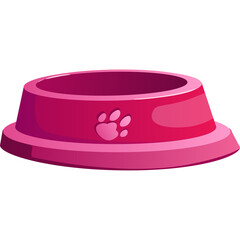 Pink Cartoon Pet Food Bowl With Paw Print Graphic And Shiny Surface On Transparent Background