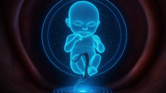 Medical Hologram Showcases Developing Fetus in Womb, Highlighting Advanced Technology, Connection Between Mother and Child, and Wonders of Prenatal Healthcare and Life Development