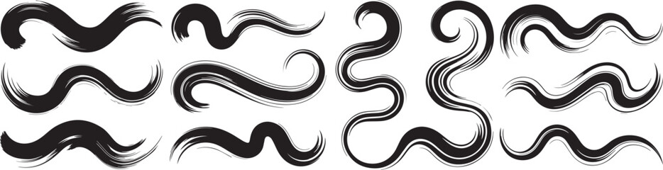 Vector black brush stroke paint calligraphy design element set collection art clip