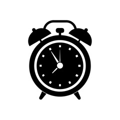 Classic alarm clock icon silhouette for time management concepts