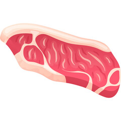 Raw Beef Steak With Marbling And Fat Cap Isolated On Transparent Background Flat Cartoon Design