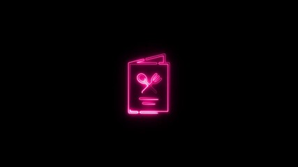 Neon pink scissors and fork icon on black background glowing abstract symbol for restaurant menu or culinary service