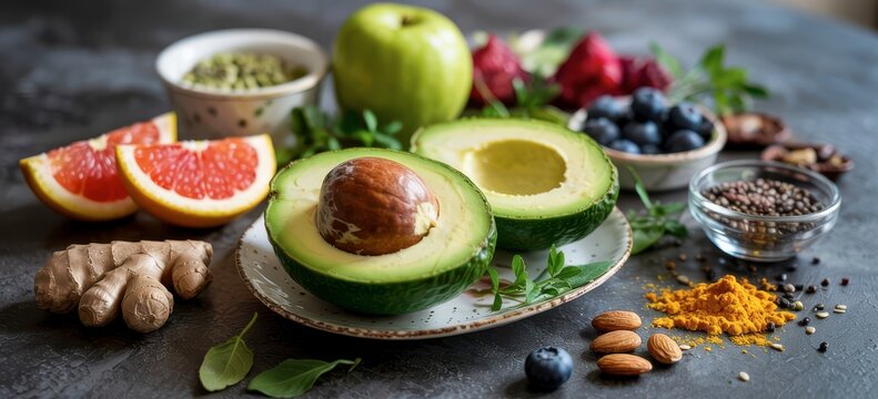 Assorted Fresh Superfoods And Healthy Ingredients On Table