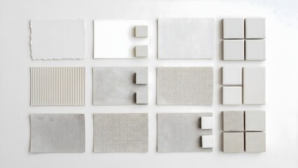 White texture samples for interior design and architectural material selection and moodboard creation