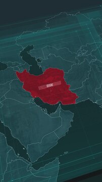 Vertical portrait, zoom in to the map of Islamic Republic of Iran, with text and textless