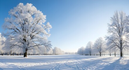 Fototapeta premium A winter snow landscape with trees