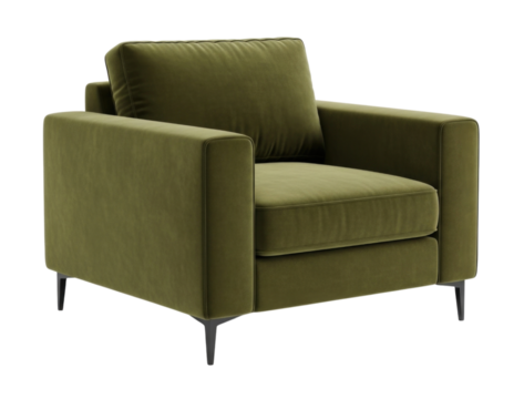 Modern green armchair transparent background cutout png