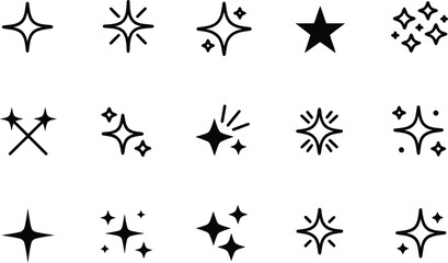 Fototapeta premium Collection of Black Sparkling Star and Twinkle Icons on a White Background Illustration