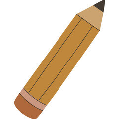 Simple Cartoon Pencil With Eraser In Flat Design And Brown Wooden Body With Black Graphite Tip And Pink Eraser And Brown Band And Gray Lines On White Background Studio Shot