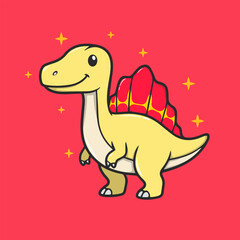 Fototapeta premium Cute sailing Spinosaurus vector illustration, a playful predator icon for children's apparel assets.