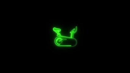 Neon green exercise bike icon glowing on black background abstract fitness concept digital animation motion graphic - Powered by Adobe