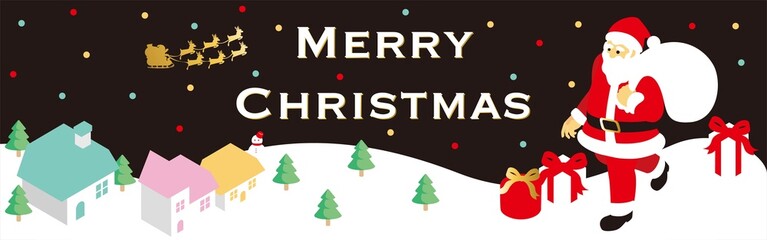 Isometric Town and Santa Claus Christmas Frame Vector Illustration