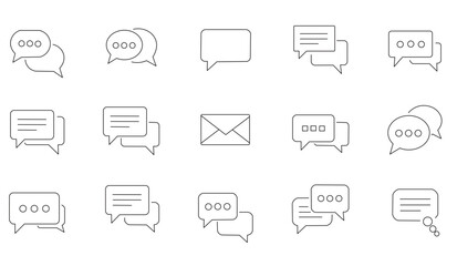 Communication Line Icons Set. Speech Bubble, Chat, Message, and Email Symbols.
