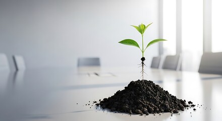 Sprout on Conference Table: Growth and New Beginnings