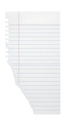 Torn lined notebook paper with spiral binding edge isolated on transparent background