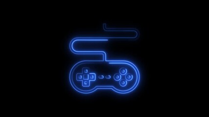 Blue Neon Retro Video Game Controller Icon gamepad joystick - Powered by Adobe