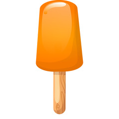 Single Orange Popsicle on a Wooden Stick With a Translucent Transparent Background