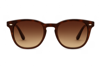 Brown tortoiseshell sunglasses with gradient lenses on transparent background