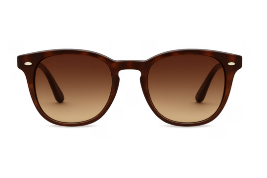 Brown tortoiseshell sunglasses with gradient lenses on transparent background