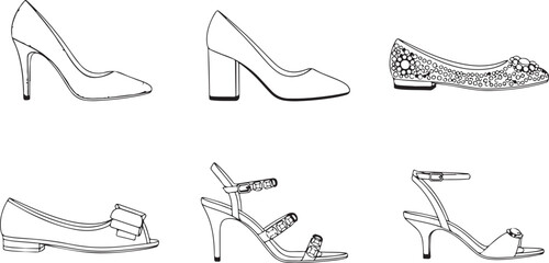 Fototapeta premium Women's footwear collection vector illustration with various elegant shoe styles Vector