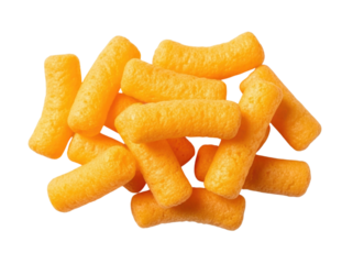 Cheese puffs pile transparent background cutout png