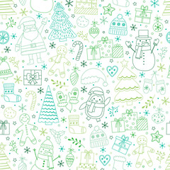 Cute Christmas pattern with colourful decorations. Wallpaper concept. Vector illustration