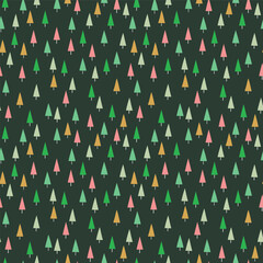 Cute Christmas pattern with colourful trees. Minimalist wallpaper concept. Vector illustration