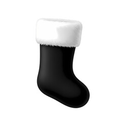 Elegant black Christmas stocking with plush white fur trim offers a festive, luxurious holiday decoration perfect for seasonal gifting and winter celebrations.