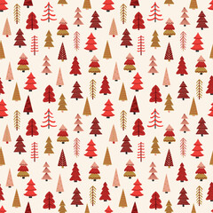 Christmas seamless pattern with cute cartoon tree decorations. Wallpaper design. Vector illustration