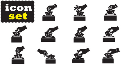 Hand pulling paper tissue icon Set, Hand pulling paper tissue solid vector