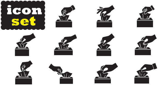 Hand pulling paper tissue icon Set, Hand pulling paper tissue solid vector