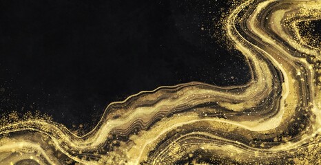 流れる大河 黒と黄金の抽象画 和風