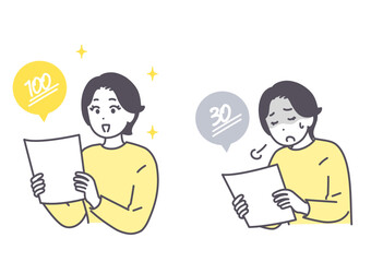 テストの点数を見て喜ぶ母親　がっかりする母親