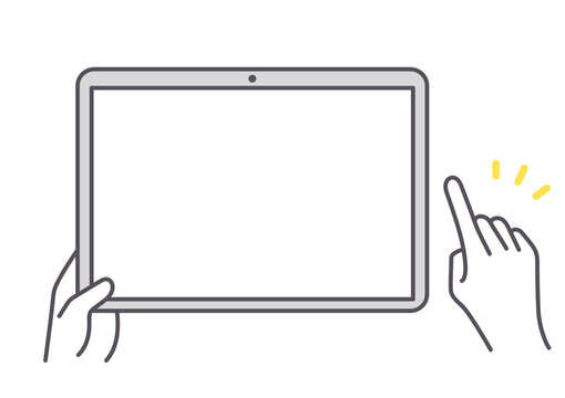 タブレットと手のイラスト素材　タッチ操作　ベクター