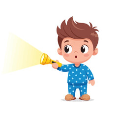 Curious Child in Pajamas with Flashlight Exploring the Dark