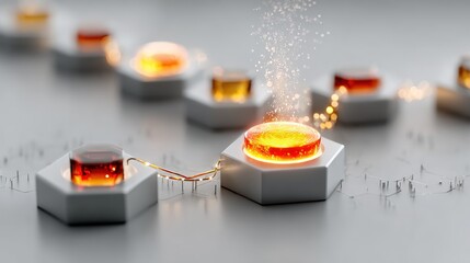 Abstract digital network, glowing hexagonal elements