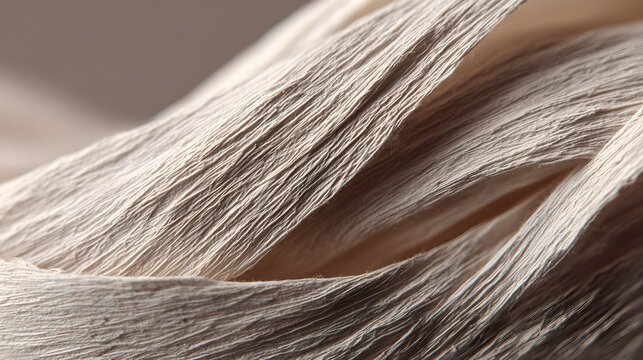 Textured beige fabric close-up, elegant drapery, soft waves, neutral tones, minimalist fashion detail