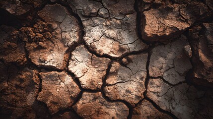 Parched earth texture, cracked dry soil, drought conditions, climate change impact, arid landscape background