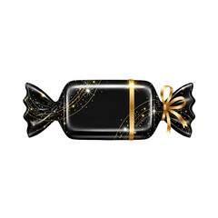 Indulge in luxury with this elegant black candy wrapped in sparkling gold ribbon and shimmering stars, a perfect treat for any celebration.