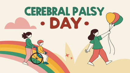 Cerebral Palsy Day Celebration with Colorful Rainbow and Inclusive Illustration