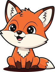 Cute cartoon fox sitting with cheerful expression, vibrant orange fur and friendly design perfect for kids content and educational use