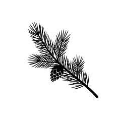 Elegant line art pine branch with delicate cone evokes winter holidays and natural beauty for festive designs