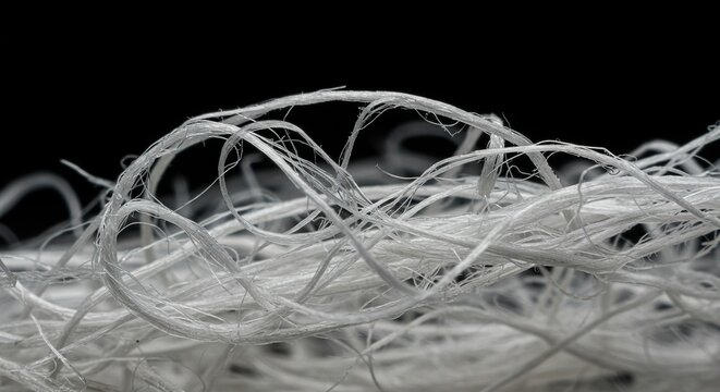 Highly magnified view of pure white cellulose fibers extracted from natural wood pulp forming an intricate tangled structure ,wall ,molecule ,industry